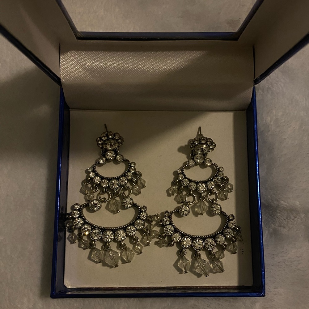 Silver Tone Beaded Chandelier Earrings - Picture 2 of 2